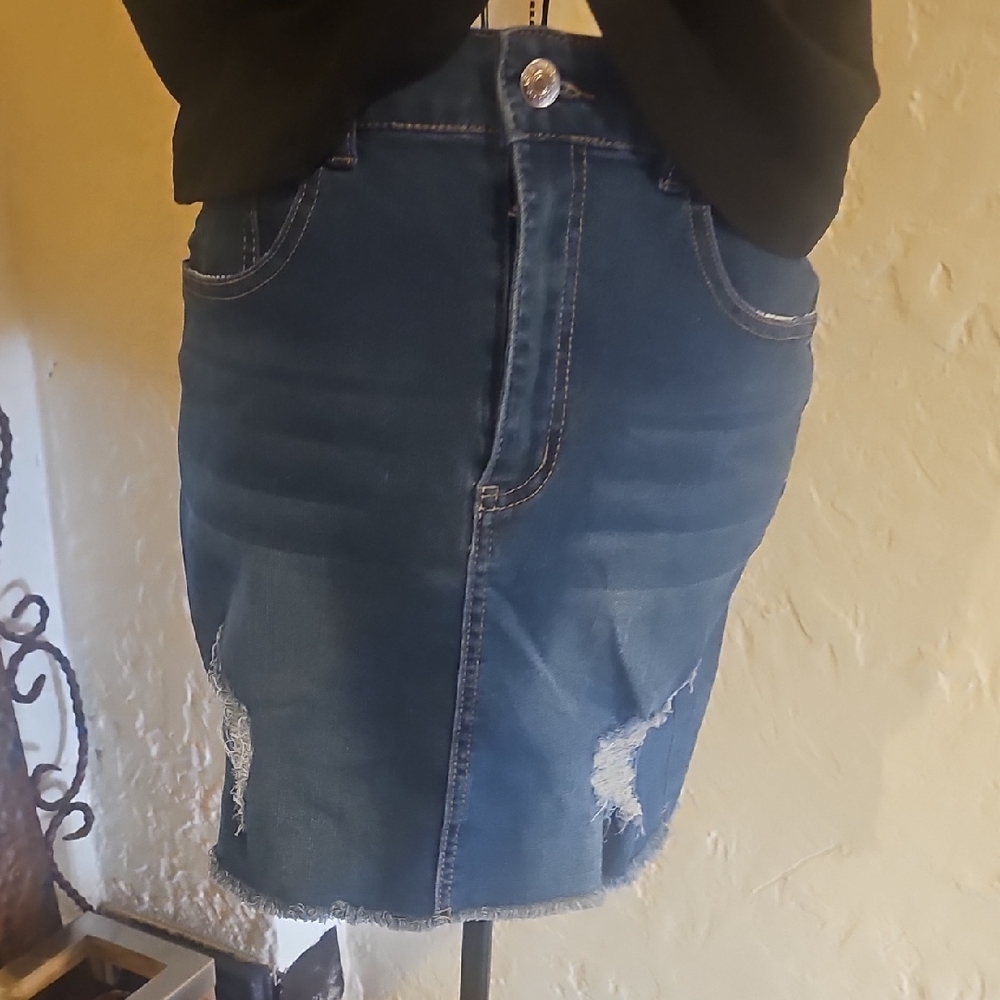 SHEIN Dark Blue Distressed Pencil Skirt